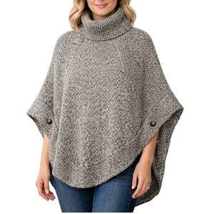 Joules Perdy Poncho Turtleneck Wool Alpaca Women M/L Grey Marl Knit Cape Sweater